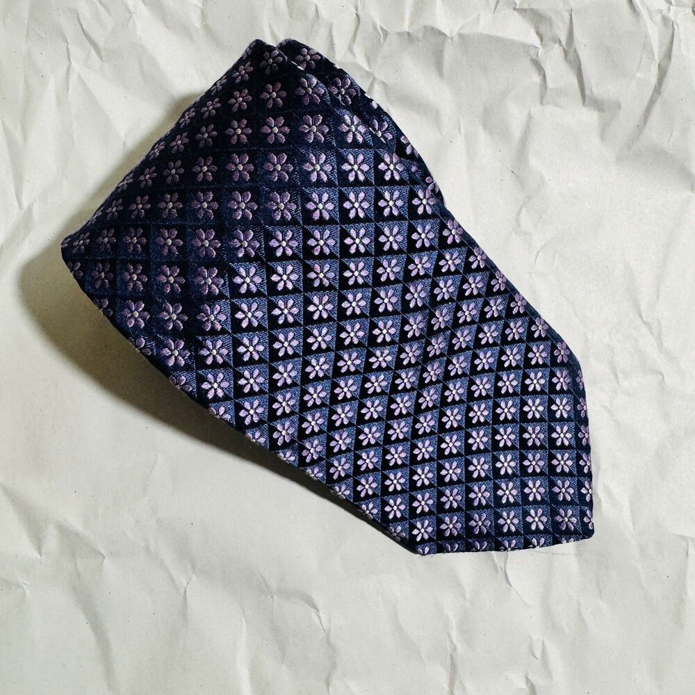 Ike Behar Men's Silk Necktie Purple Blue Floral Foulard